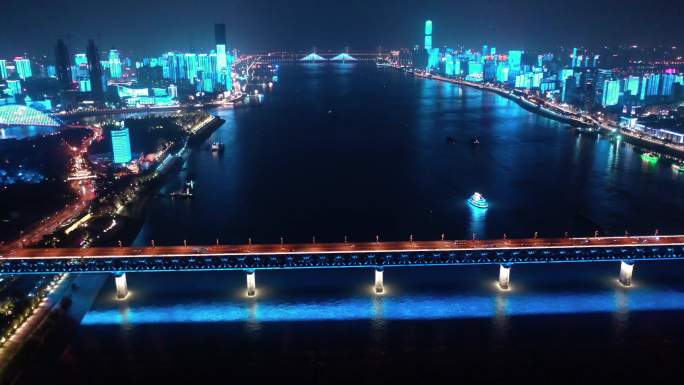 城市夜景 航拍武汉长江大桥4k视频素材