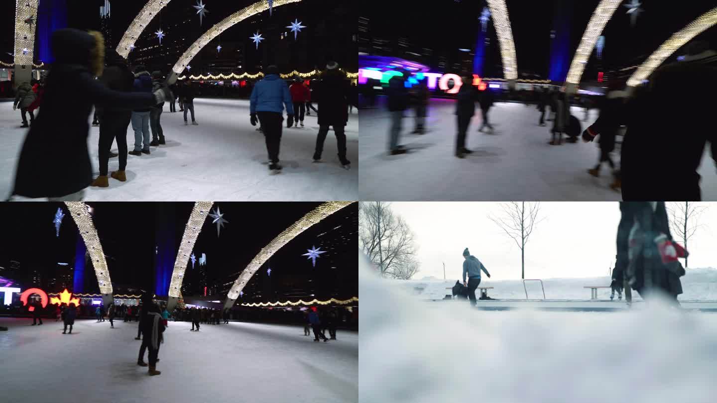加拿大多伦多城市滑冰场 多伦多冬季户外