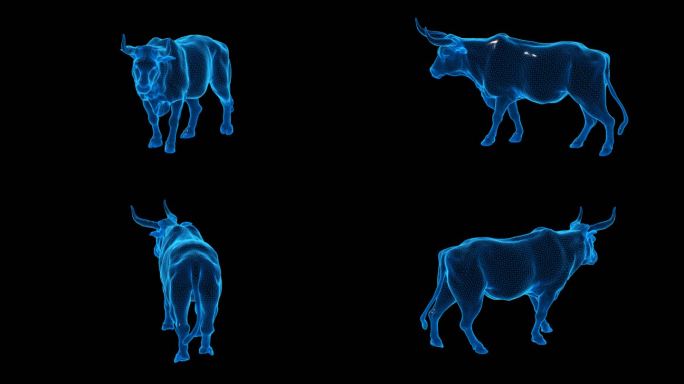 蓝色科技线条斗牛透明通道素材