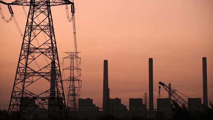火力发电厂延时高压电线塔电力电网输电发电