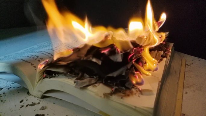 烧书复古风格自然现象纸张书籍撕毁损坏燃烧