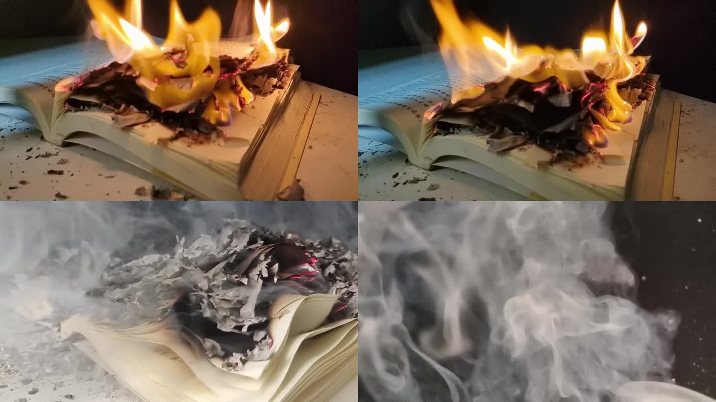 烧书复古风格自然现象纸张书籍撕毁损坏燃烧