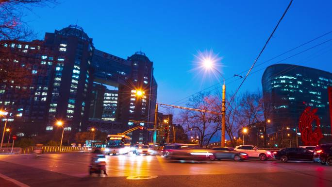 北京朝阳门桥二环路夜景延时