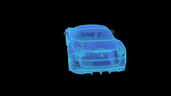 超级跑车 蓝色科技线框全息投影视频素材