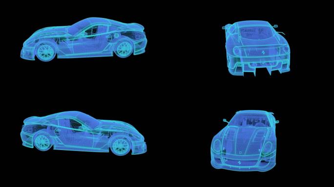超级跑车 科技线框蓝色全息投影素材