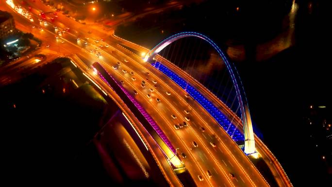成都网红蝴蝶桥城市唯美夜景航拍4K视频
