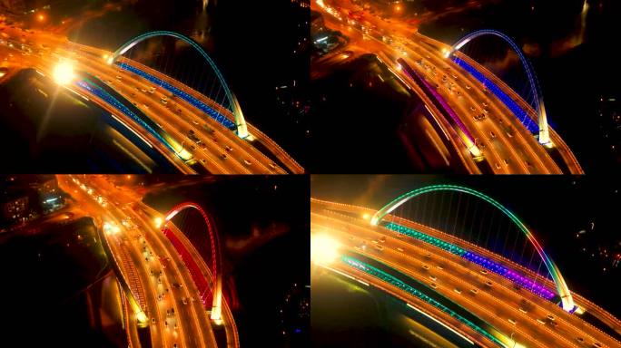 成都网红蝴蝶桥城市唯美夜景航拍4K视频