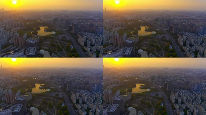 上海静安大宁商业广场久光中心日落航拍4K