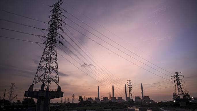 火力发电厂延时高压电线塔电力电网输电发电