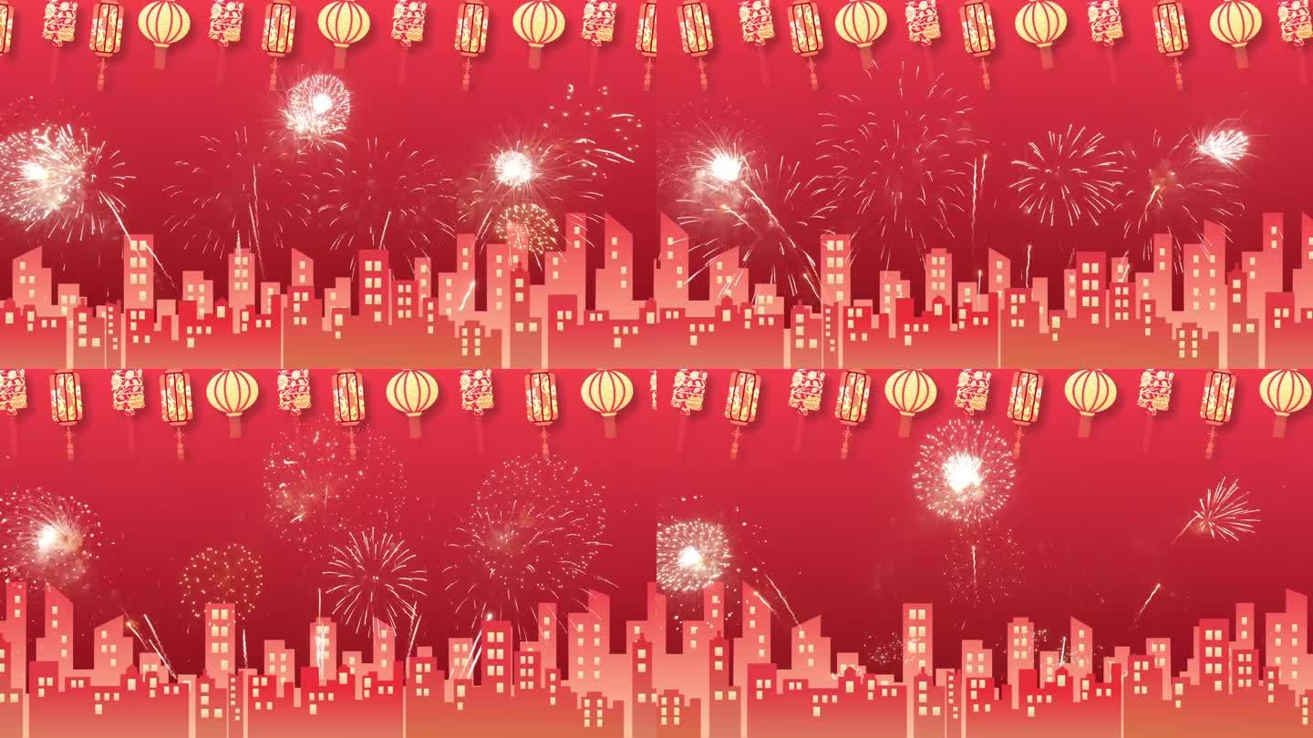 春节新年红色喜庆过年烟花背景