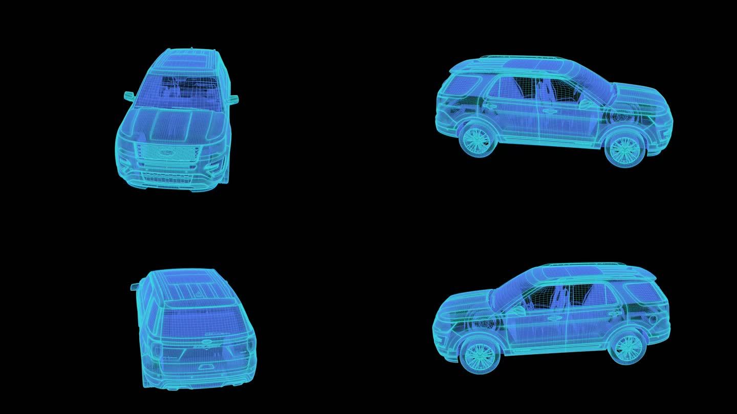 SUV越野车 科技线框蓝色全息投影素材