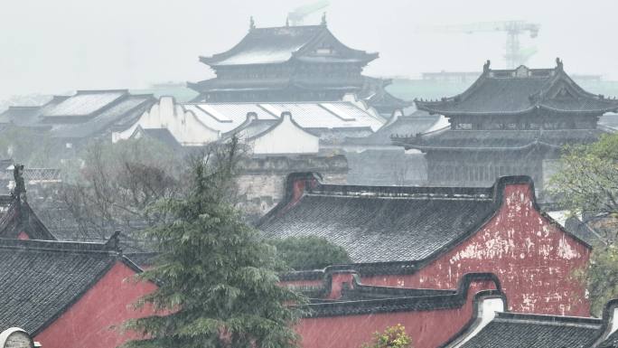 浙江古镇钱塘江江南古镇雪景