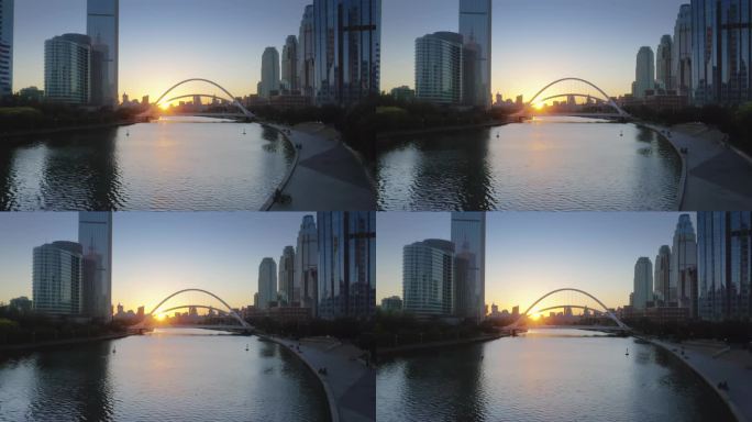 天津城市日出航拍