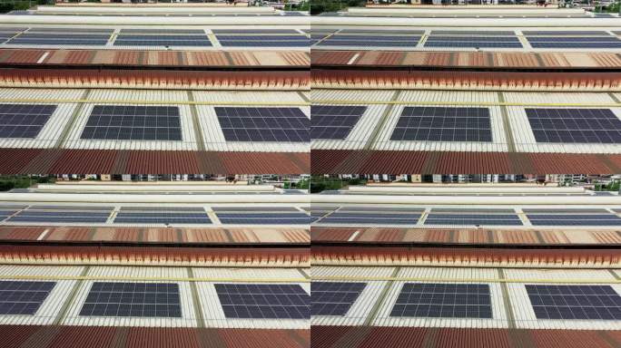 工业建筑屋顶太阳能板鸟瞰图