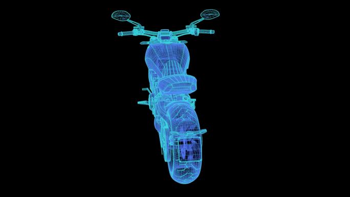 蓝色线框全息投影素材 - 杜卡迪X摩托车