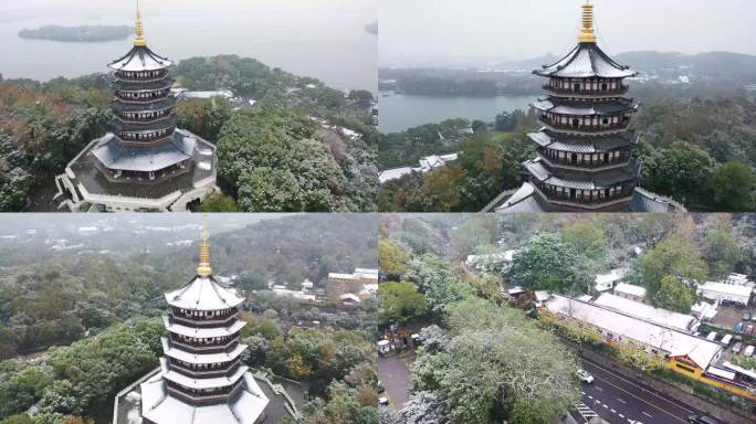 4K12月西湖雪景南山路雷峰塔道路行车