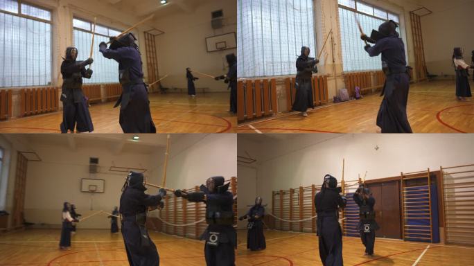 武术学生，在剑道训练期间使用博库托