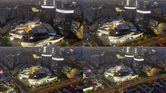 上海静安大宁久光中心商业广场夜景航拍4K