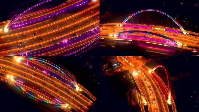 成都网红桥蝴蝶桥城市建筑车流夜景航拍视频