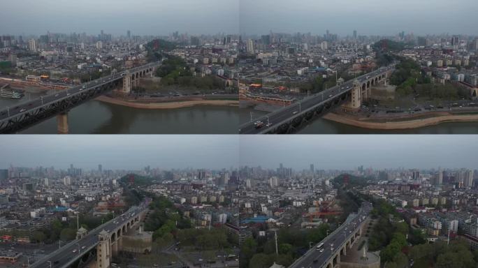 航拍武汉长江大桥与黄鹤楼 4k视频素材