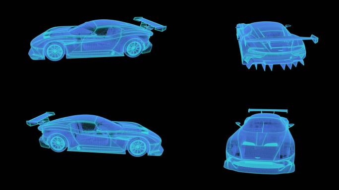 阿斯顿马丁跑车 蓝色科技线框投影素材