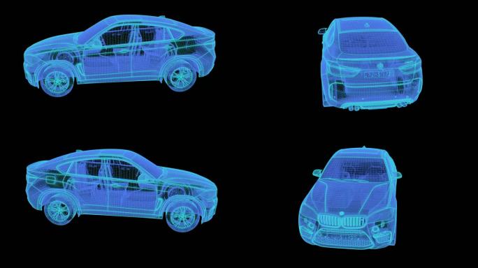 SUV越野车 科技线框蓝色全息投影素材