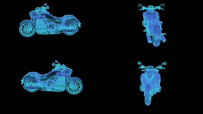 摩托车 科技蓝色线框全息投影素材超级摩托