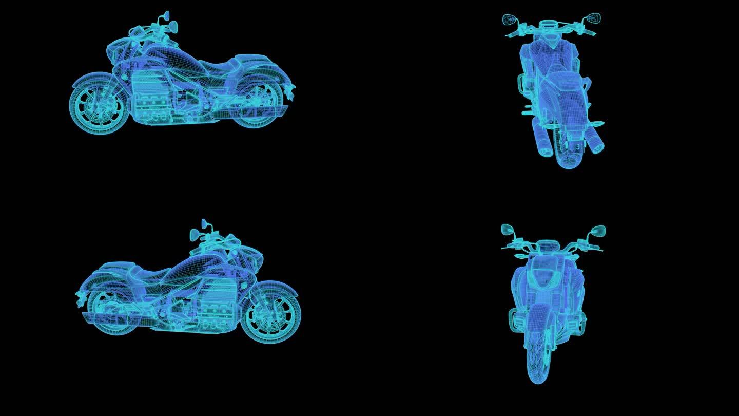 摩托车 科技蓝色线框全息投影素材超级摩托