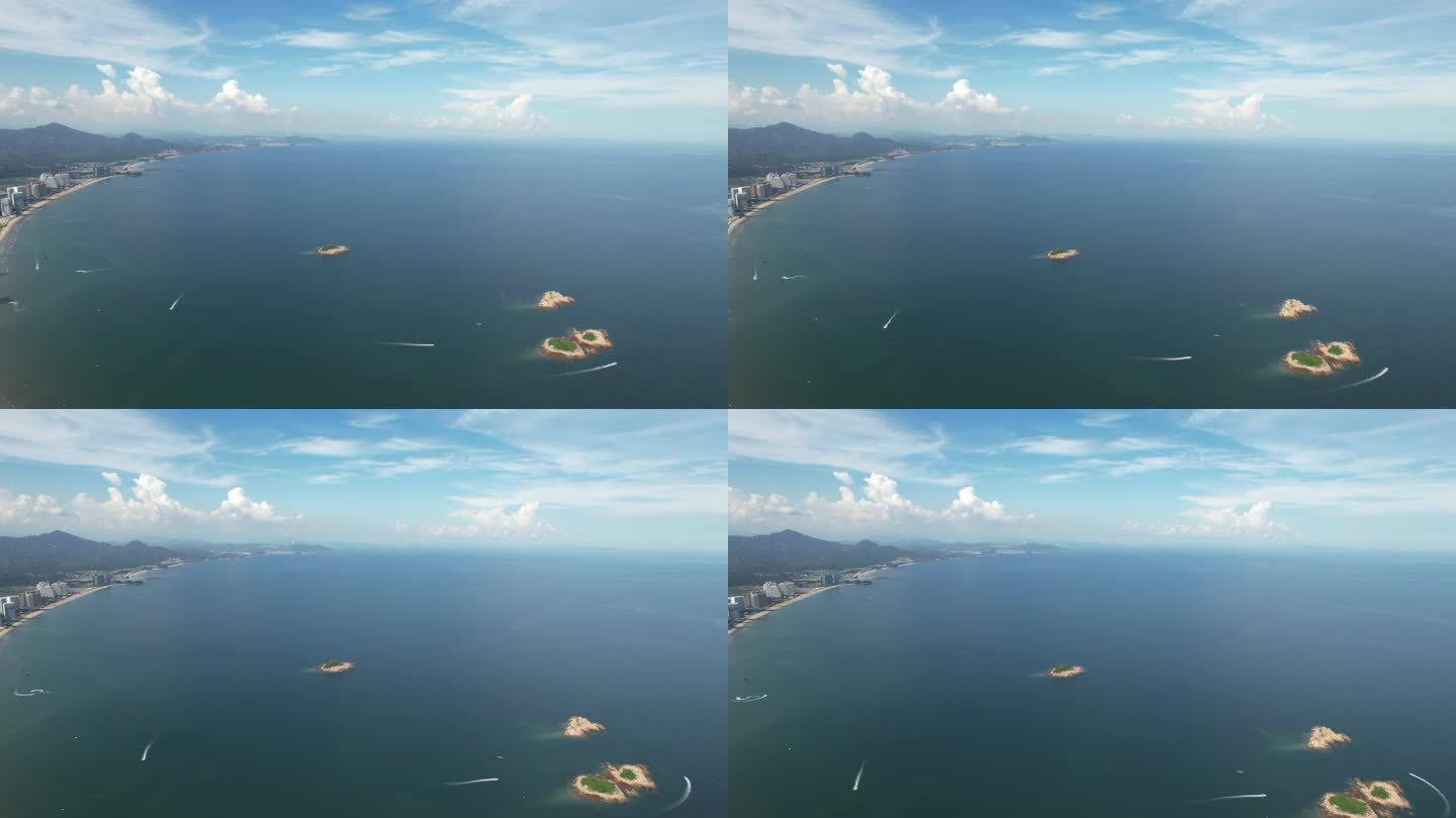 原创4K航拍蔚蓝大海双月湾海岛航拍