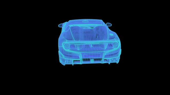 超级跑车 蓝色科技线框全息投影视频素材