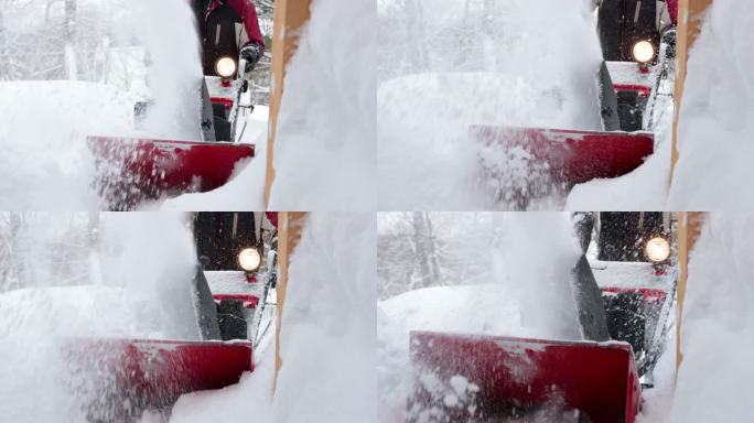 一名老年人在暴风雪后使用吹雪机的4K视频