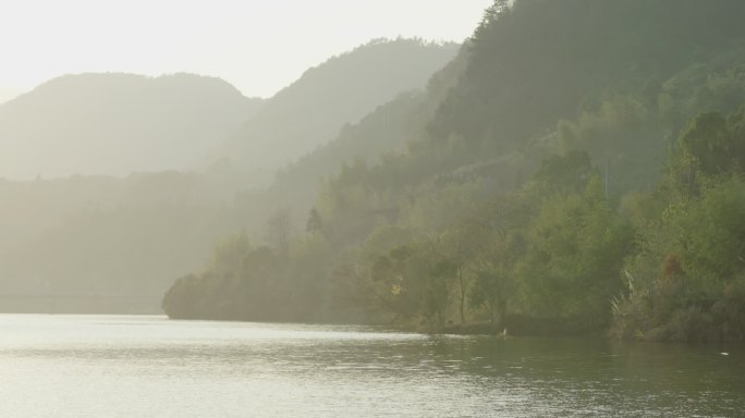 山中湖边河边浙江丽水深山转场空境景色群山