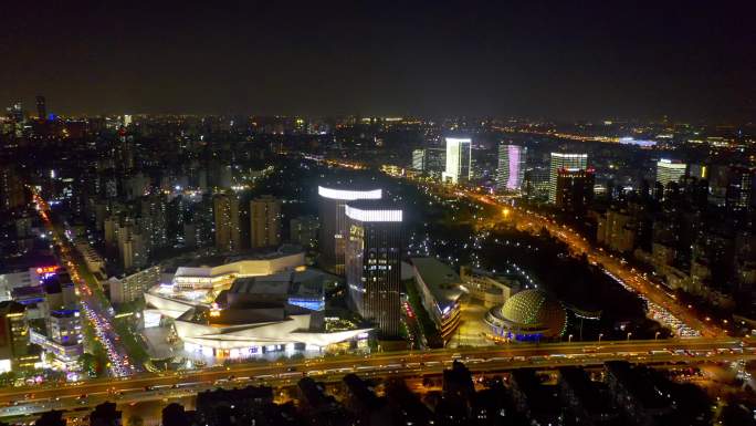 上海静安大宁久光中心商业广场夜景航拍4K