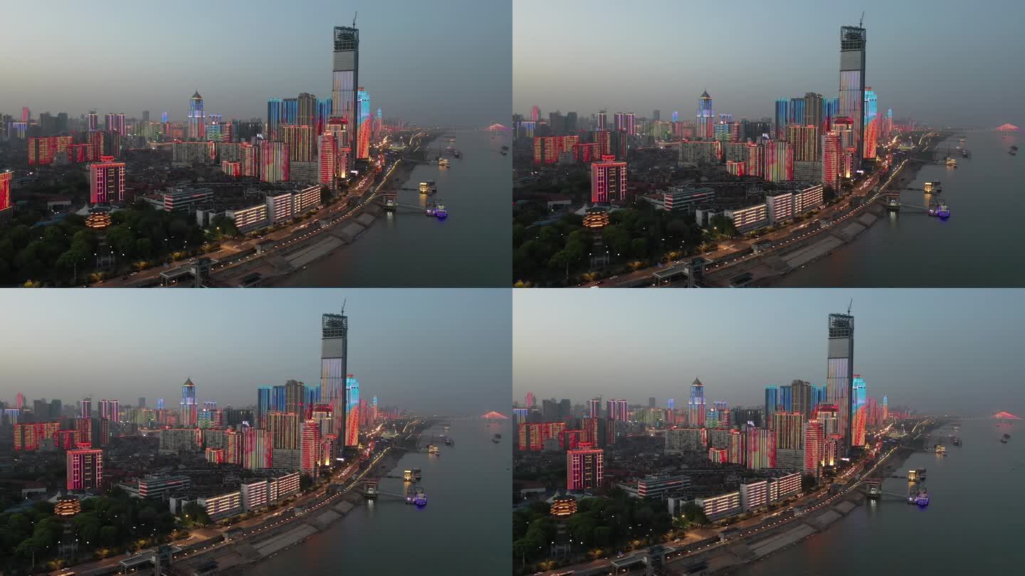 航拍汉口夜景4k视频素材