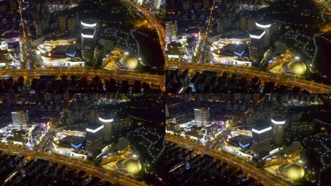 上海静安大宁久光中心商业广场夜景航拍4K