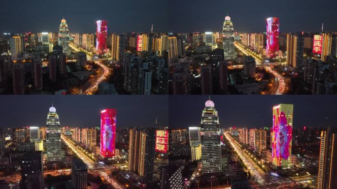 临沂北京路航拍大景夜景城市霓虹沂蒙路