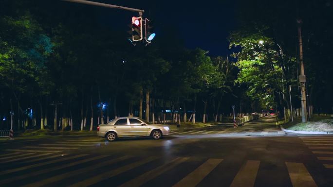 五月宁静夏夜城市林荫小路空镜转场素材