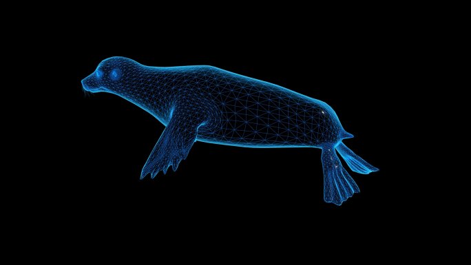蓝色科技线条海豹透明通道素材