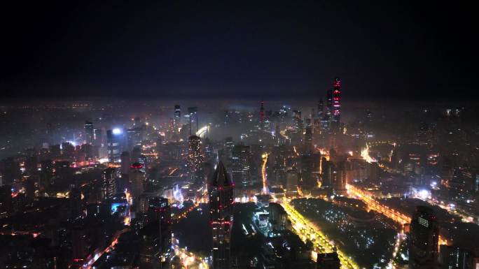 上海陆家嘴外滩地标宣传阴天平流夜景