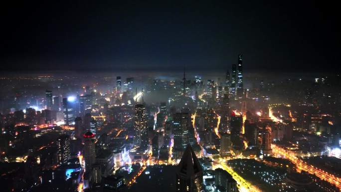 上海陆家嘴外滩地标宣传阴天平流夜景