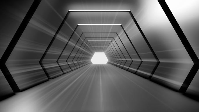 抽象隧道。在未来的3D动画中飞行。照明走廊、室内设计、宇宙飞船、科学、技术、科学、建筑、工业、闪亮、