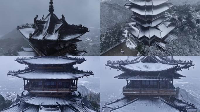 浙江杭州雪景半山望辰阁雪景航拍2