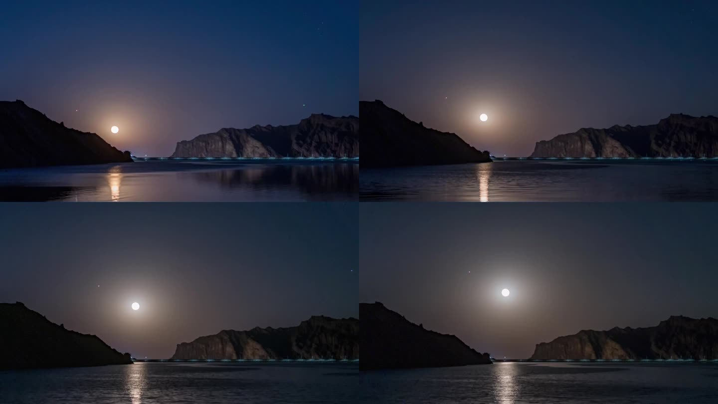 4k大月亮从湖面和山间升起延时拍摄