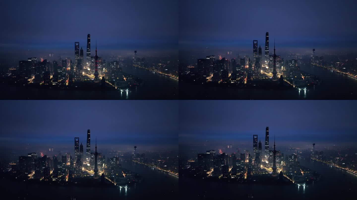 上海陆家嘴北外滩地标宣传阴天平流夜景