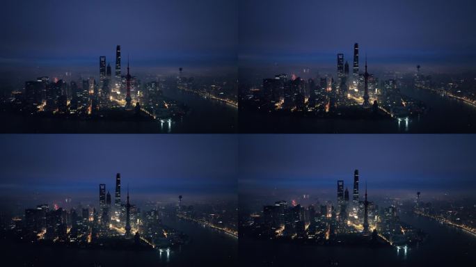 上海陆家嘴北外滩地标宣传阴天平流夜景
