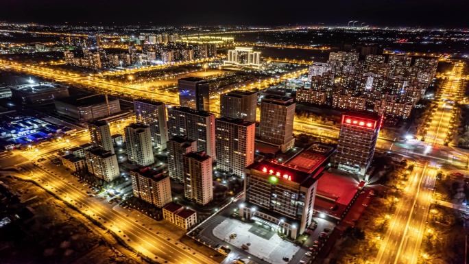 烟台龙口市航拍港城大道夜景