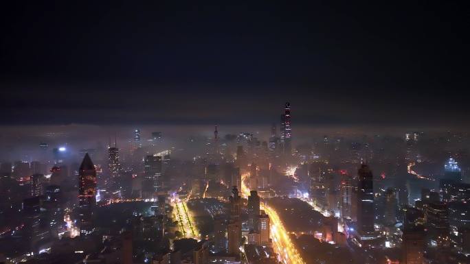 上海陆家嘴外滩地标宣传阴天平流夜景