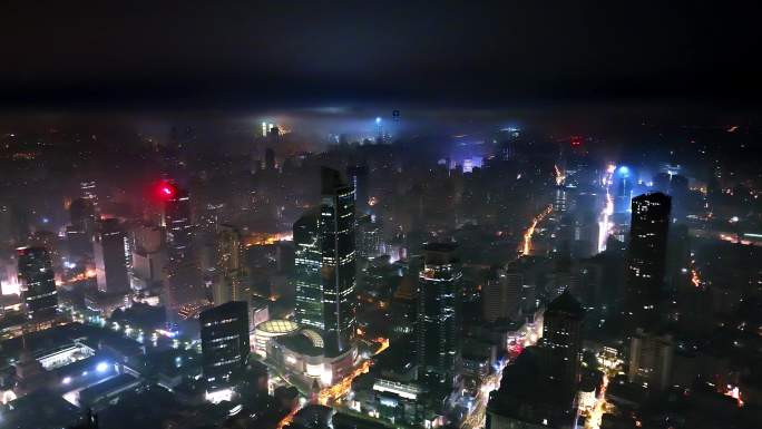 上海静安cbd地标建筑宣传阴天平流夜景