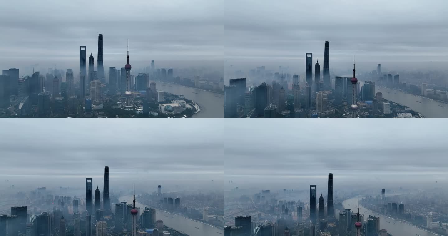 上海陆家嘴北外滩地标宣传阴天平流上升运镜