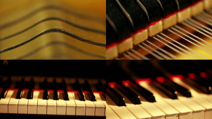 钢琴琴弦琴键跳动音乐旋律优美唯美艺术